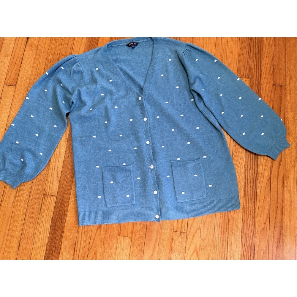 Davi & Dani Soft Women's Blue &White Swiss Dot Cardigan Sweater 3X
